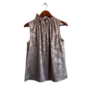 Ann Taylor Factory Sleeveless Mock Neck Floral Blouse Top M